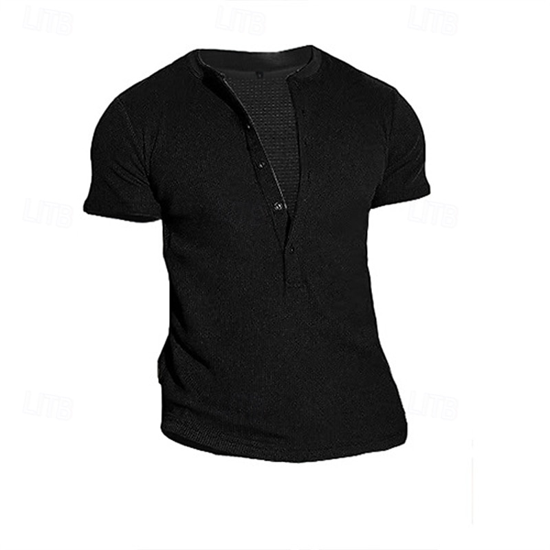 Herren T Shirt Henley Hemd T-Shirt Kurzarmshirt Kurzarm Henley Sommer Frühling Einfach Mode Designer Basic Knöpfe Urlaub Straße Ausgehen Schwarz Blau Grün Top T-Shirt für Herren 2025 - $24.99 –P6