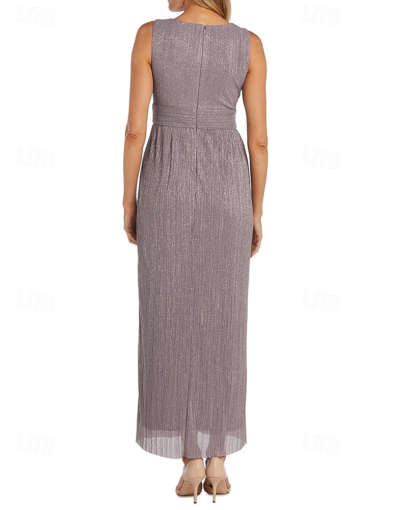 Zweiteilig Glitzer Chiffon A-Linie Kleid der Mutter der Braut Elegant Einfach Minimalistisch V-Ausschnitt Bodenlänglich Ärmellos Halblangärmel mit Jacke 2025 - $148.99 –P4