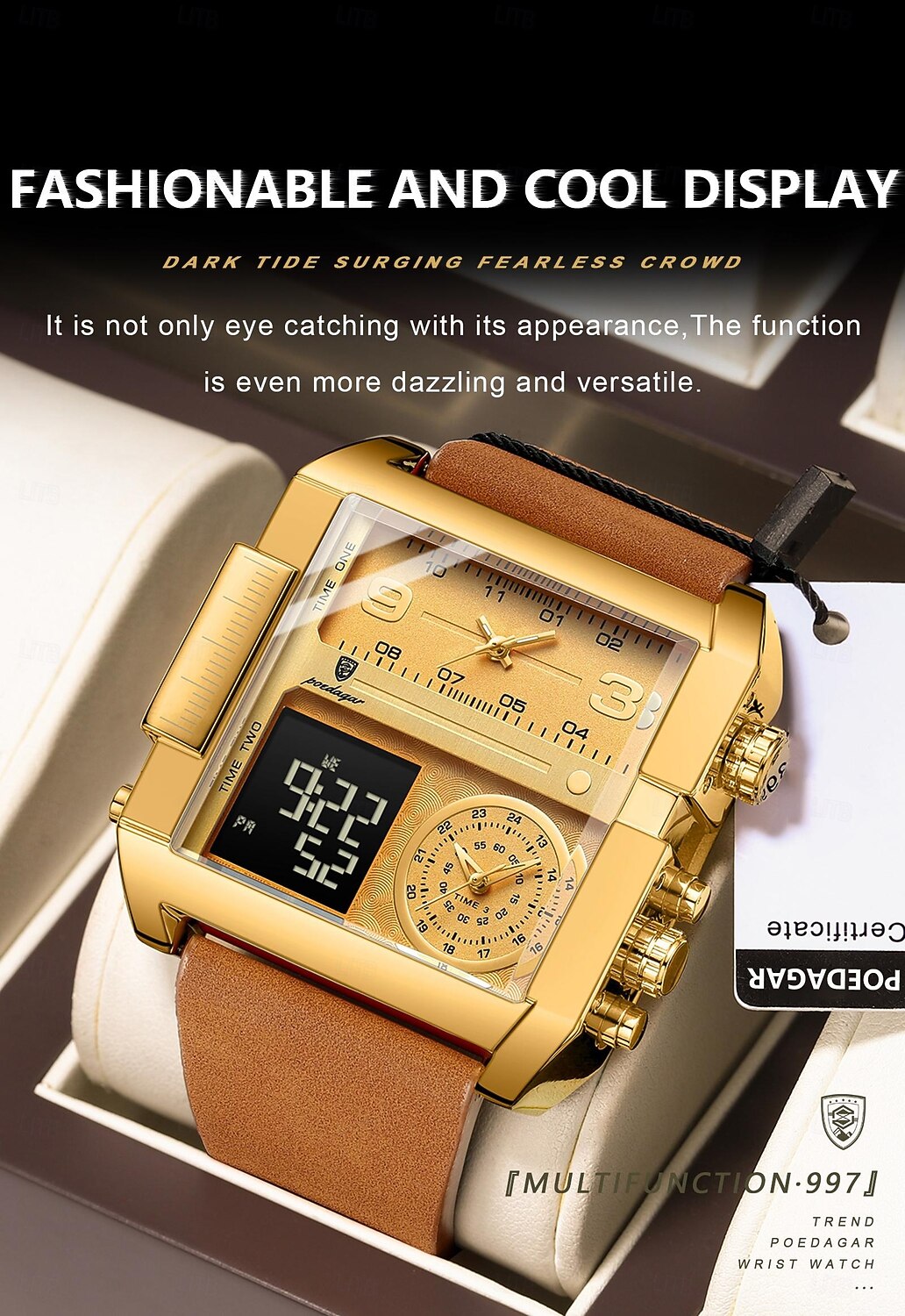 Мужские цифровые часы Кварцевые Часы Ретро Винтажные Большие циферблаты наручные часы LED Подсветка Хронограф Водонепроницаемые Часы из натуральной кожи 2026 - $37.99 –P4