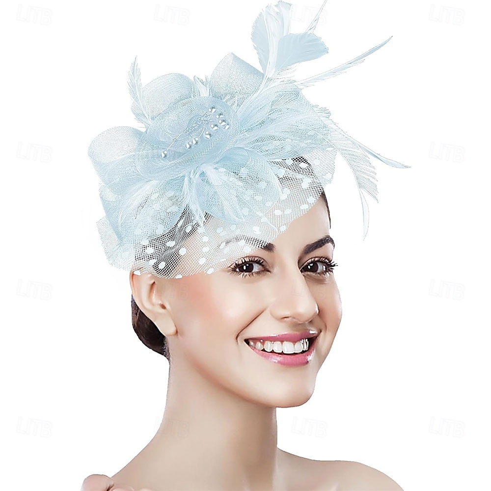 غطاء للرأس ريشة صاف قبعة فيدورا زفاف حفلة ليلية حفلة شاي سباق خيول كوكتيل عتيق لطيف مع ريش خوذة أغطية الرأس 2025 - $48.99 –P6