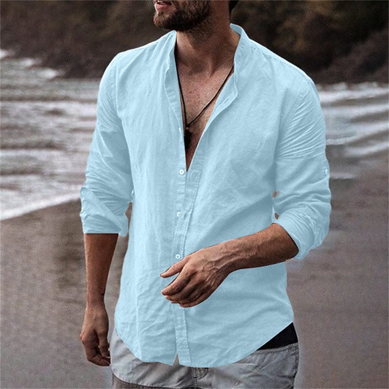 Per uomo Camicia Camicia con colletto alla coreana Camicia Estiva Abbigliamento da spiaggia Camicia casual Camicia con Bottoni Semplice Vacanza Camicia hawaiana Bianco Azzurro cielo Arancione Verde del 2025 a $23.99 –P7