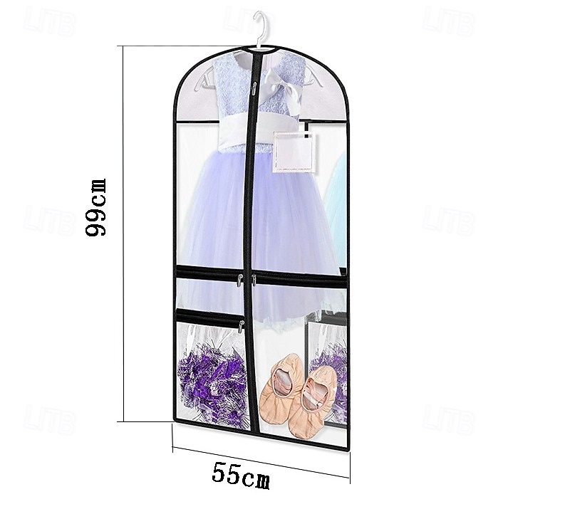 2026年 子供用ダンス衣装用ガーメントバッグ、透明PVC製厚手防水吊り下げ服カバー、アクセサリーポケット付き、クローゼットや競技会用の防塵収納バッグ  コレクション – $12.49 –P2