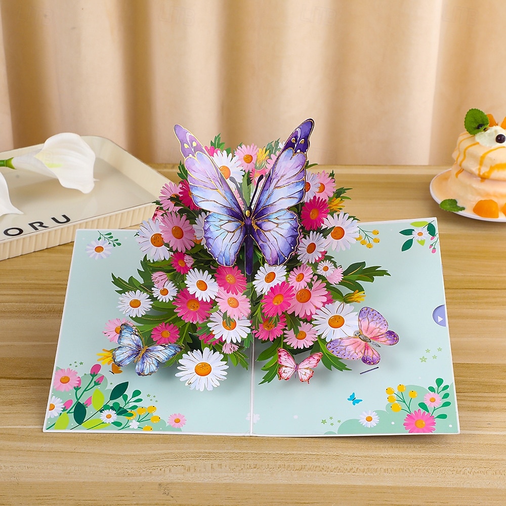 fluture 3d vibrant  & felicitare pop-up cu margarete cel mai bun cadou pentru mama, felicitare cu buchet de flori de ziua mamei, aprecierea profesorului, ziua de nastere, felicitare de multumire 2026 - $12.99 –P15