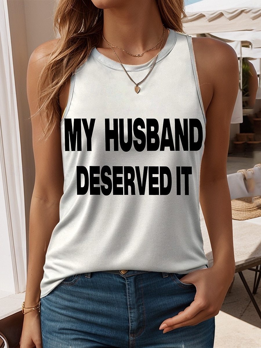 Dame Camisole Tank Top Grafisk Bokstaver Stilfull Fritid Ermeløs Crew-hals Vanlige topper Daglig Trykt mønster Svart Hvit Rød Blå Lilla Sommer Vår 2025 - $17.99 –P5
