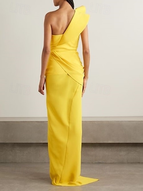 Fourreau / Colonne Robes de Cocktail Élégant Robe Formel Mariage Asymétrique Sans manches Une Épaule Crêpe Extensible avec Volants 2025 de 2025 ? $136.99 –P2