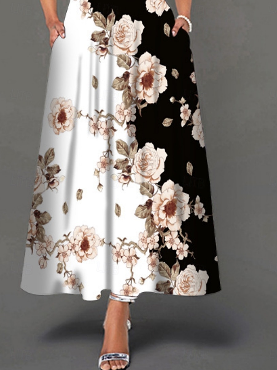 Dame Maxikjole Kjole med A-linje Sommerkjole Fritid Daglig Normal Blomstret Grafisk Ermeløs Crew-hals Svart Gul Rosa Navyblå Sommer 2025 - $26.99 –P2