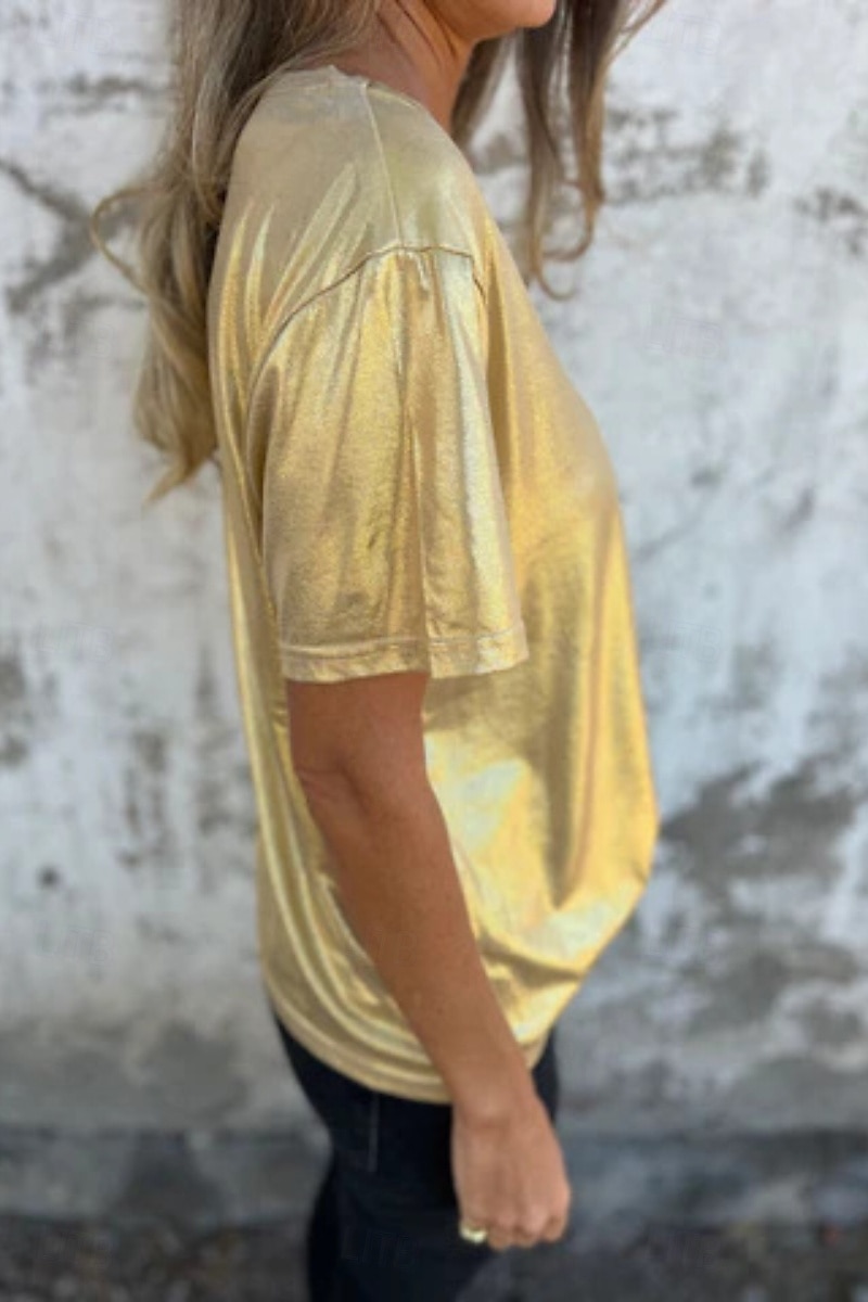 Dame Bluse عادي Moderne Kortermet Crew-hals Vanlige topper Ferie Ut på byen Svart Hvit Navyblå Lilla Gull Sommer 2025 - $18.99 –P12