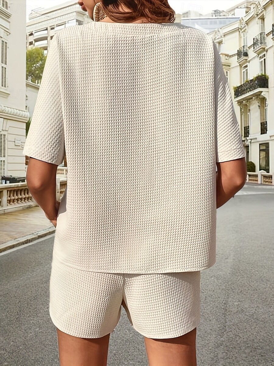 Dámské 2 kusy módní streetwear denní krátké soupravy krátký rukáv kulatý výstřih grafický šňůrkový neformální denní bílá růžová zelená léto standardní střih 2025 - $23.99 –P2