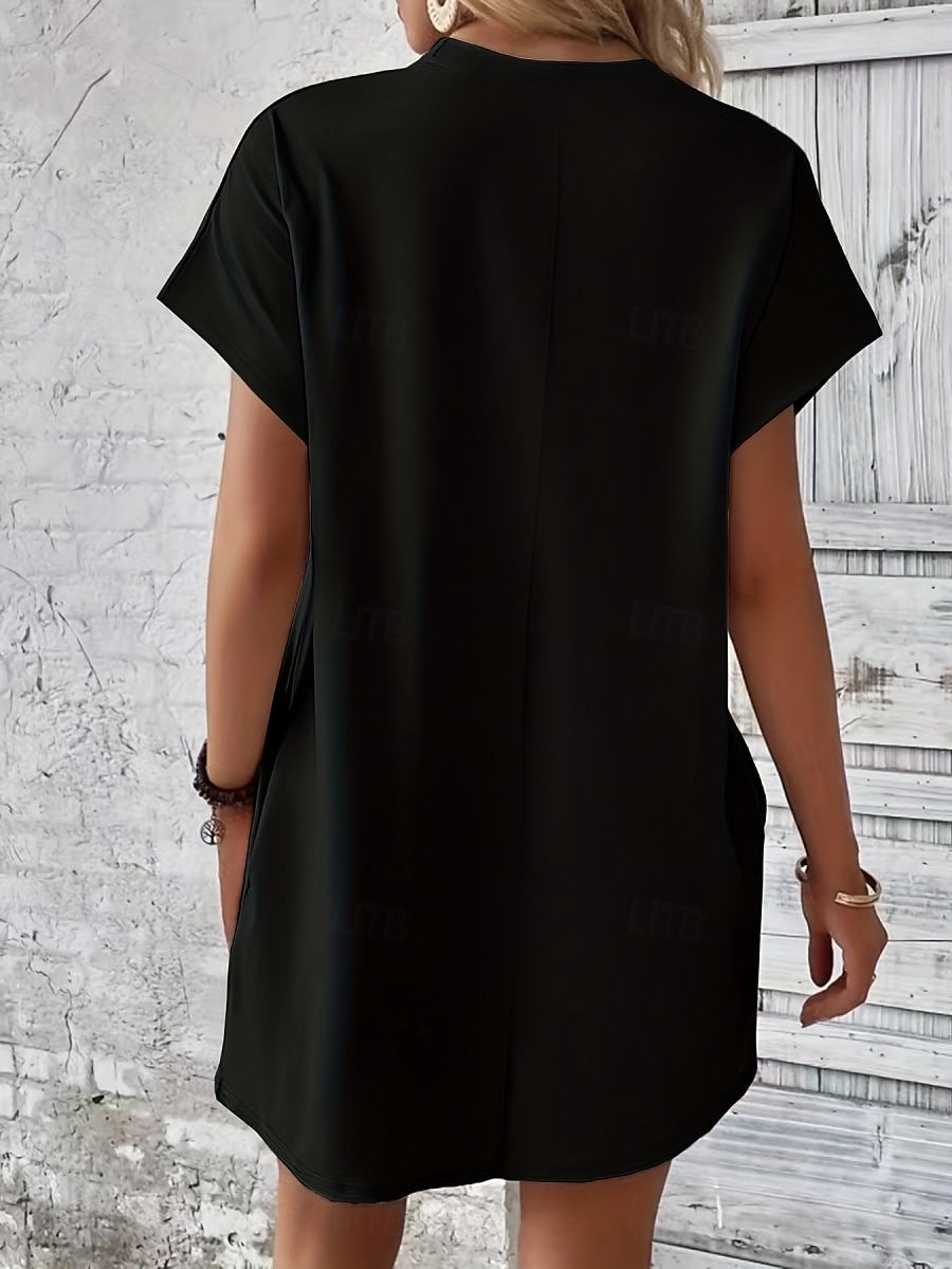 Damen Mini Kleid T-Shirt Kleid Tee Kleid einfarbig Sommer Kleid lässig täglich reguläre Passform Grafik Kurzarm V-Ausschnitt Schwarz Rot Olivgrün Aprikose Sommer 2025 - $19.99 –P6