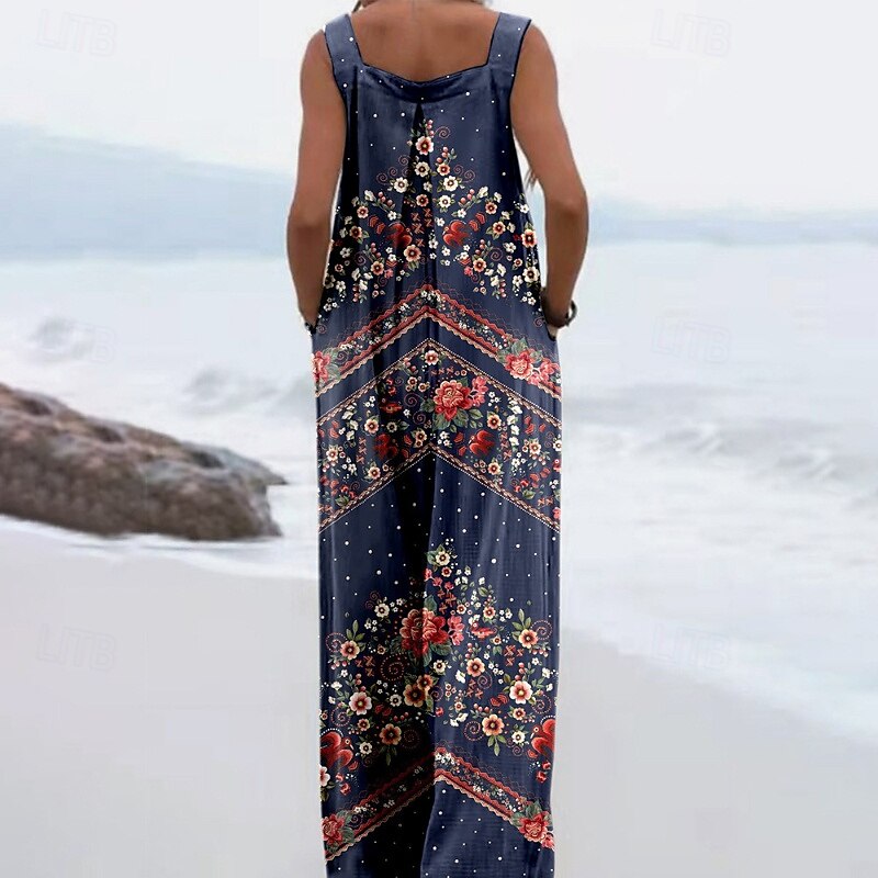 Women's Floral Print Dungarees Jumpsuit Streetwear Sleeveless U Neck Pocket Street Daily Regular Fit Pink Navy Blue Light Grey Summer 2025 - $26.99 –P8