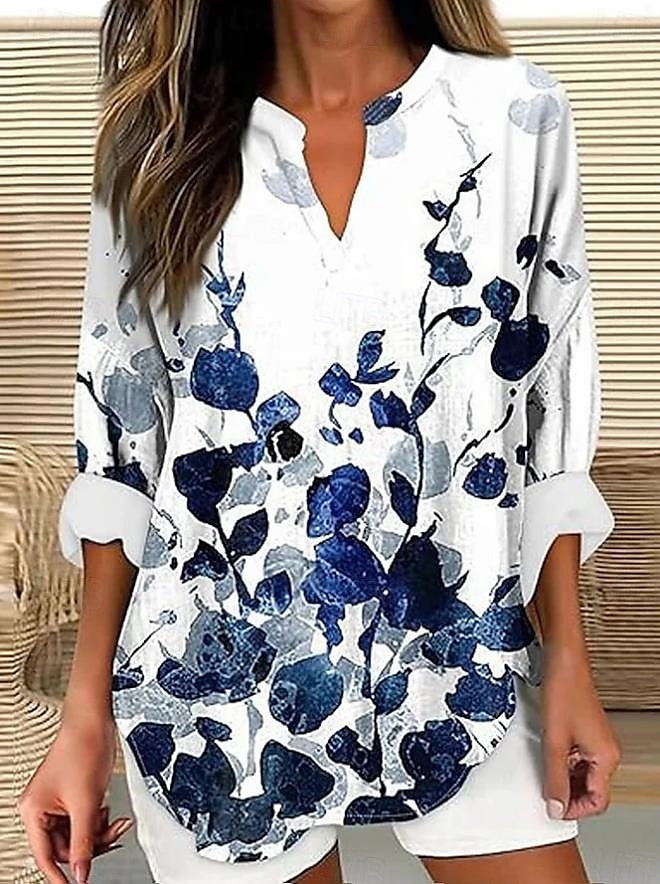 Femmes Chemisier Fleuri Graphique Élégant ancien Quotidien manche longue Col en V Hauts Réguliers Quotidien Fête Tenue de plage Imprimé Blanche Rose Claire Bleu Bleu Poudré Violet Été Printemps de 2025 ? $24.99 –P3