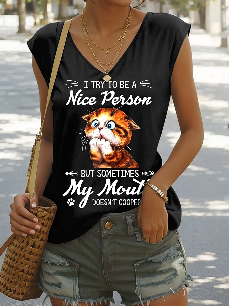 Női Camisole Tank Top Grafika Szöveg Stílusos Alkalmi Ujjatlan V-alakú Normál felsők Napi Nyaralási viselet Nyomtatott Fekete Nyár Tavasz 2025 - $17.99 –P1