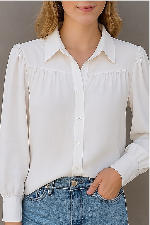 Women's Shirt Plain Basic Modern Long Sleeve Shirt Collar Regular Tops Daily Holiday Buttons White Summer 2025 - $14.99 –P4