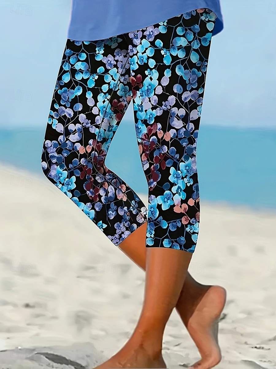 Damen Leggings Capri Hosen mit hoher Elastizität Urlaub Vintage Mode kniehoch hohe Taille florales Grafikdruck atmungsaktiv weich dehnbar formelle Urlaub Büro Grau Grün Schwarz Sommer Frühling 2026 - $20.99 –P4