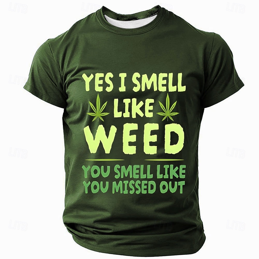 Men's Text Leaves Funny Slang T Shirt Short Sleeve T shirt 3D Print Crew Neck Crewneck Shirt Fashion Daily Casual Street Casual Daily Black Blue Green Summer Spring Clothing Apparel S M L XL XXL XXXL 2025 - $18.99 –P1