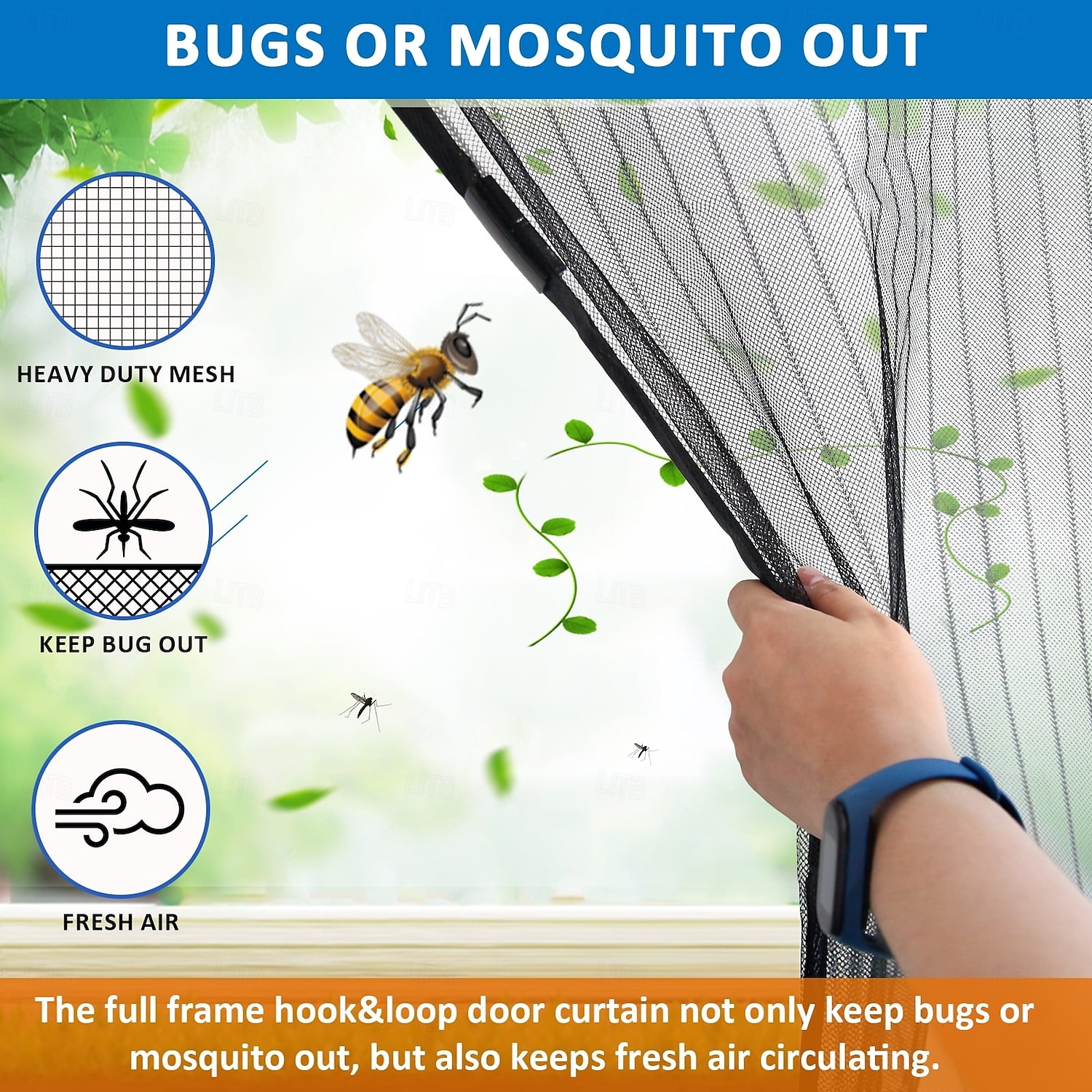 Hands Free Mesh Screen Door Net Door Magic Curtain with Heavy Duty Magnets Full Frame Velcro Mesh Curtain fit up to 34x82 Inches Door 2025 - $27.99 –P3