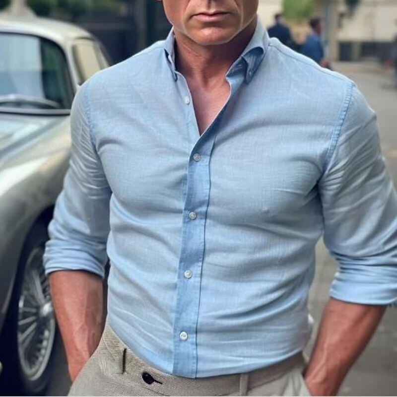 Per uomo Camicia di cotone Nero Bianco Kaki Grigio scuro Azzurro Manica Lunga Semplice Bavero Vacanza Casual Quotidiano Abbigliamento 100% Cotone Moda Casual Confortevole del 2025 a $27.99 –P1