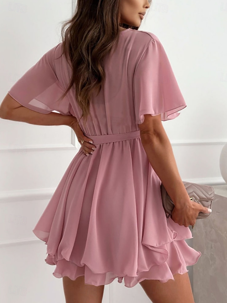 Damernas Miniklänning Wrap Klänning A-Linje Klänning Enfärgad Sommarklänning Casual Daglig Regelbunden Passform Grafisk Plain Korta Ärmar V-Hals Svart Vit Rosa Sommar 2025 - $29.99 –P2
