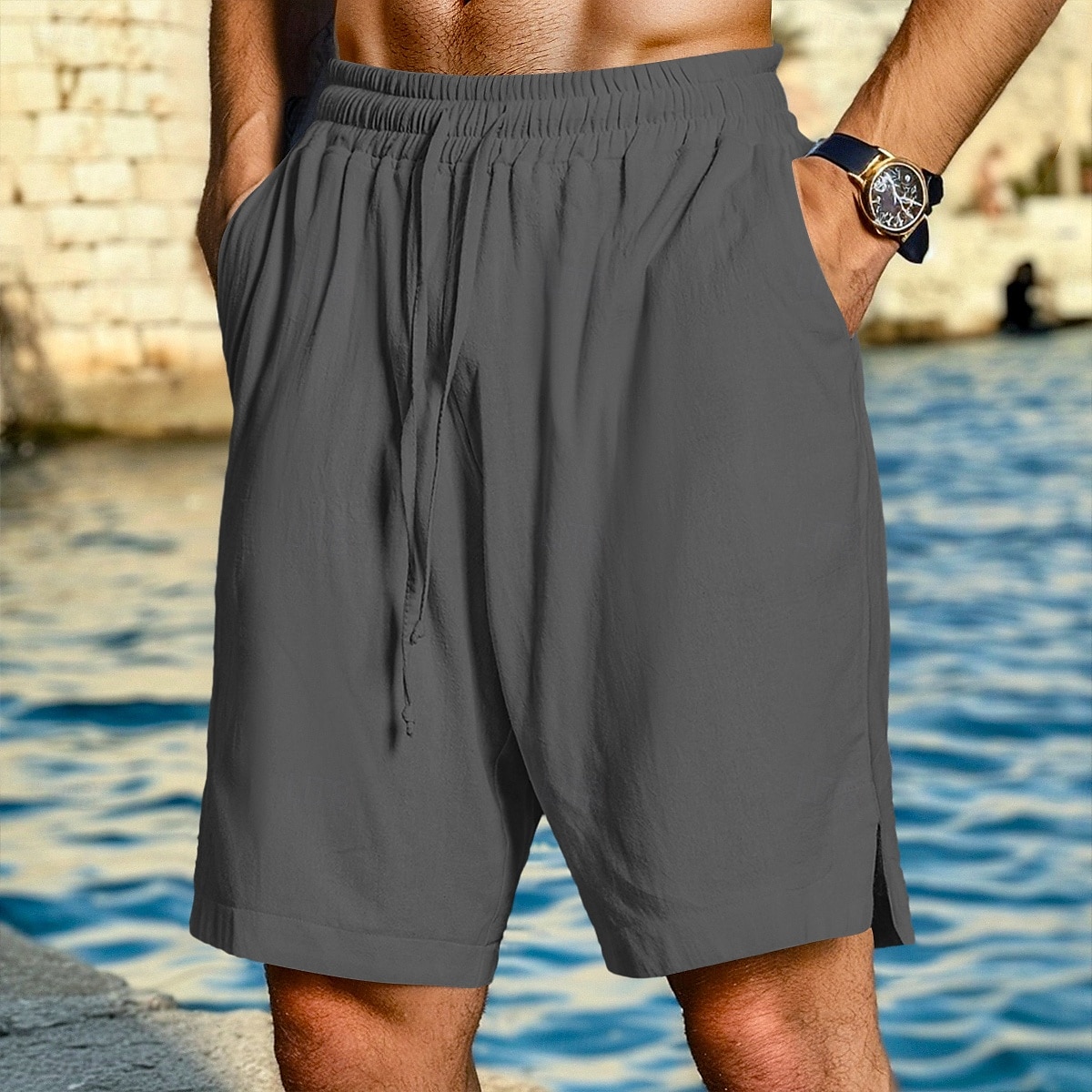 Per uomo Shorts Shorts di Lino Pantaloncini Estivi Shorts da Spiaggia Coulisse Elastico in vita Semplice Comodità Traspirante Lunghezza al ginocchio All'aperto Quotidiano Spiaggia Vacanza Moda Nero del 2025 a $22.99 –P9