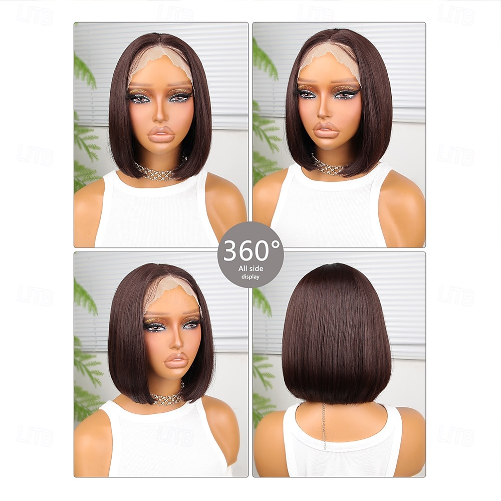 Pruik van synthetisch kant Recht Stijl 10 inch(es) Donkerbruin Middelste stuk 4x13 Sluiting Pruik Dames Pruik Donker bruin / licht bruin 2025 - $60.99 –P3