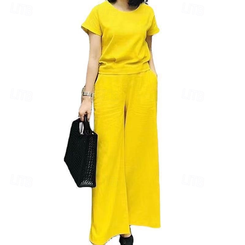 Femmes Mode Streetwear Chemise Ensembles en coton et lin Ensembles deux pièces Manche Courte Col ras du cou Uni Tenue quotidienne Date Jaune Rose Claire Vert Été Coupe régulière de 2025 ? $36.99 –P11