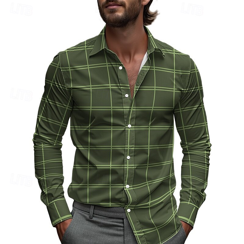 Herren Hemd Sommerhemd Freizeithemd Strandhemd Knopfhemd Gelb Blau Grün Grau Langarm Karomuster Revers Urlaub Hawaiianisch Button-Down Bekleidung Polyester Mode Lässig Bequem 2025 - $25.99 –P2