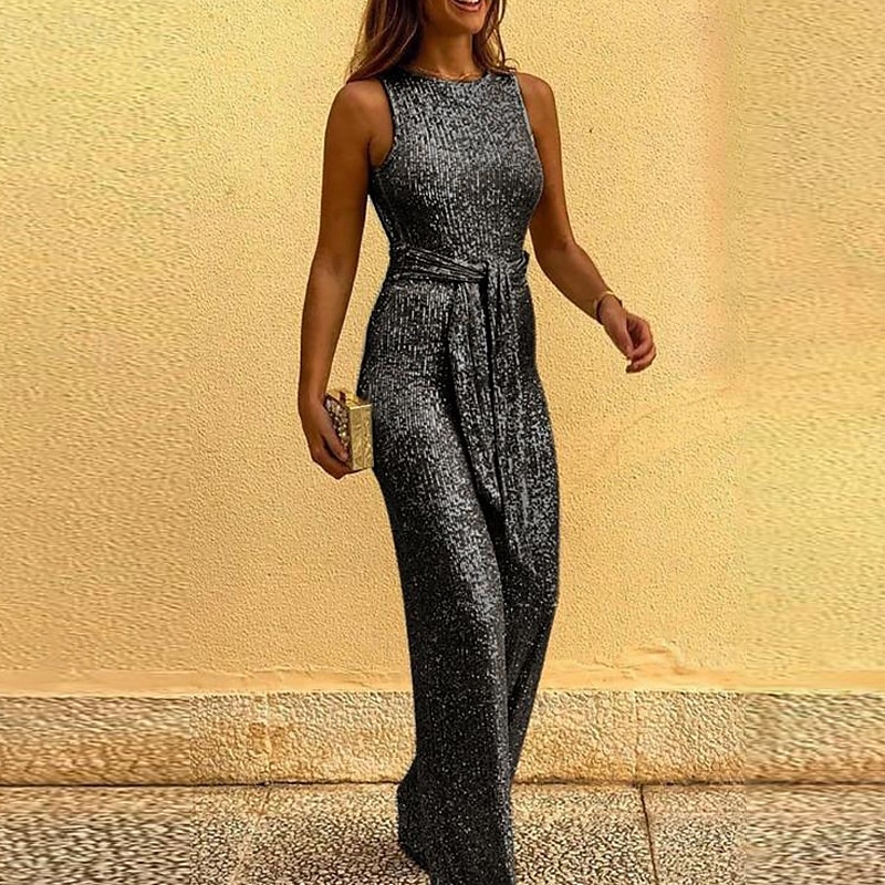 Dame EU / USA størrelse Sparkedrakter Elegant Full lengde Høy Midje Ensfarget Paljetter Uelastisk Formell Fest / aften Sølv Vinrød Gull Svart Sommer Normal 2025 - $25.99 –P4