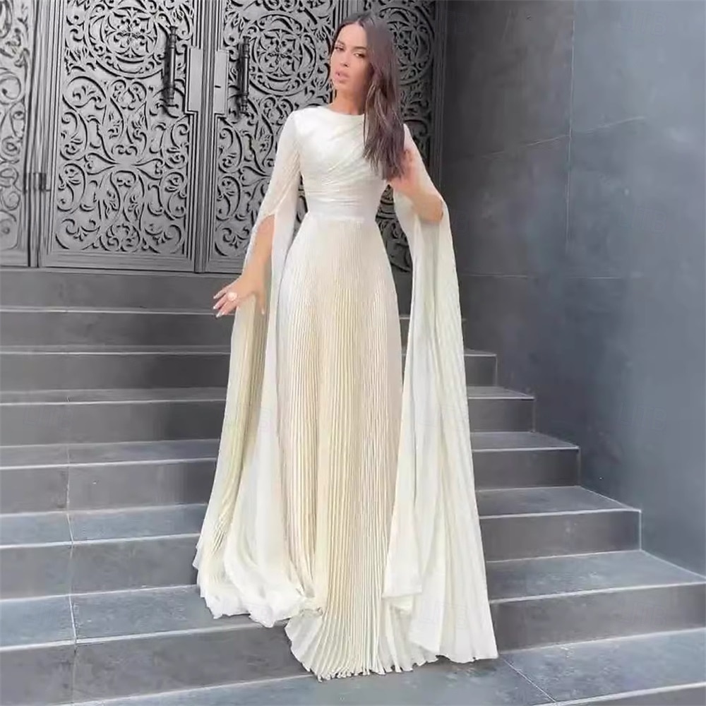 A-Linjet Quinceanera Kjoler Elegant Kjole Formell Bryllup Gulvlengde Lange Ermer Høy Hals Polyester med Folder 2025 - $79.99 –P11