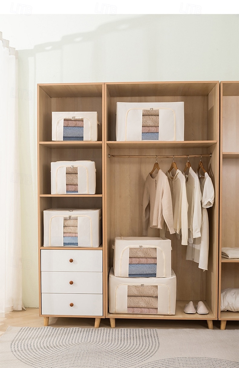 Clothes Storage Bins Stackable Metal Frame Storage Box Foldable Linen Fabric Organizer with Carrying Handles and Clear Window 2025 - $13.99 –P2