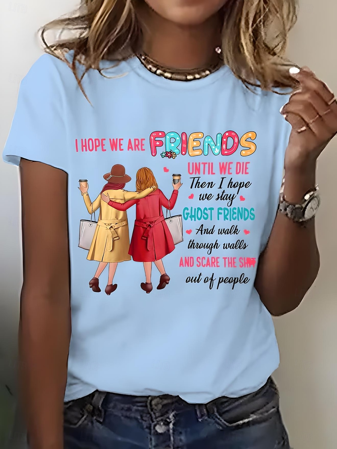 Dames T-shirt Afdrukken Grafisch Brief Vintage Stijlvol Klassiek Korte mouw Strakke ronde hals Ronde hals Normale tops Dagelijks Weekend blauw Zwart Wit Blozend Roze Paars Zomer Lente friends 2026 - $22.99 –P3