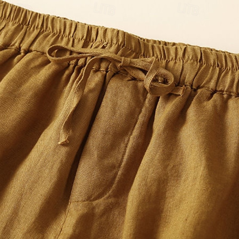Femmes Short en coton et lin Shorts Slacks Occasionnel Court Naturel Uni Avec Poches Conception à cordon élastique Confortable Extérieur Sortir Noir Gingembre Vert Amande Été Coupe régulière de 2025 ? $14.99 –P8