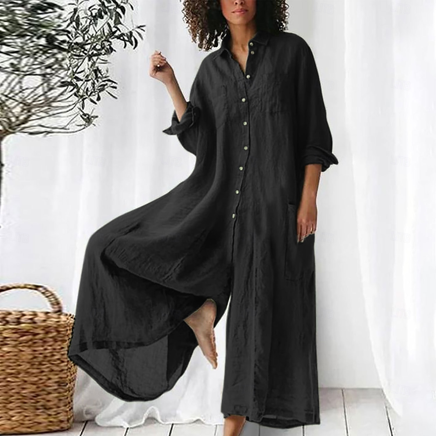 Women's Cotton Linen Jumpsuit Solid Color Active Floral Sleeveless Bootcut Vacation Street Regular Fit Black White Pink Summer 2025 - zł172.99 –P7