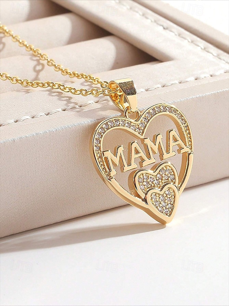 Gouden hart "mama" hanger ketting met strass-accenten - elegant Moederdag sieraden cadeau voor vrouwen, moeders en grootmoeders 2025 - $7.99 –P4