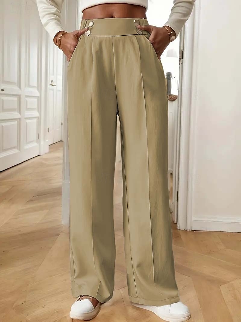 Femmes Slacks Mode Chino Longueur complète Taille haute Uni Avec Poches Confortable Doux Non Elastique Bureau / Carrière Décontracté Quotidien Abricot Noir Marine foncé Kaki Printemps, Automne de 2025 ? $19.99 –P10