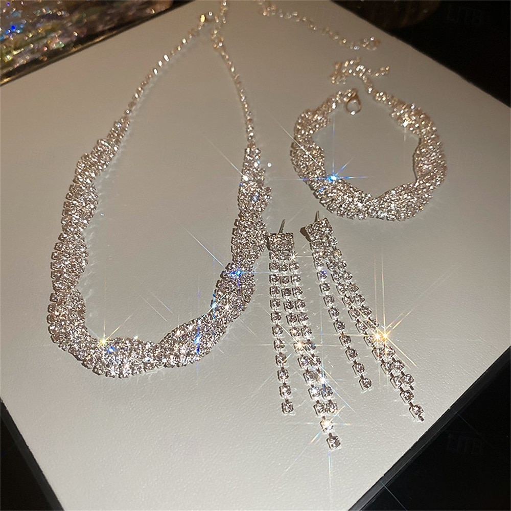Parure de bijoux 3 Argent Zircon Chrome Argent 1 Collier 1 Bracelet Boucles d'oreilles Femmes Élégant ancien Mode Mignon Le style rétro Classique Géométrique Parure de Bijoux Pour Mariage Soirée de 2025 ? $21.99 –P6