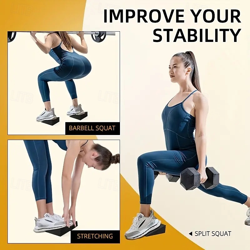 1 paire de cales de yoga en mousse EVA noires, universelles, pour squat, bloc incliné pour la force du bas des jambes, améliore l'étirement des mollets de 2025 ? $12.99 –P5
