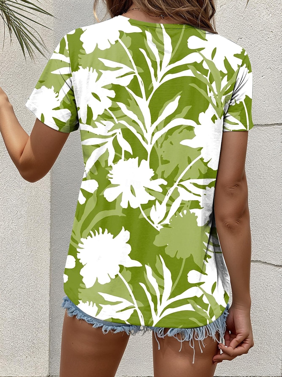 Dame T skjorte Blomstret Grafisk Elegant Årgang trendy Kortermet Crew-hals Vanlige topper Daglig Ut på byen Lapper Knapper Lag-på-lag Blå Lilla Grønn Sommer Vår 2025 - $23.99 –P2