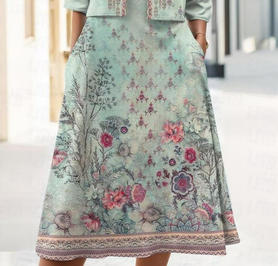 Ensemble de robe pour femmes Robe midi Robe évasée Fête Cocktail Imprimé floral Manches mi-longues Col en V Invité de mariage Quotidien Vert Été Printemps Coupe régulière de 2025 ? $36.99 –P3