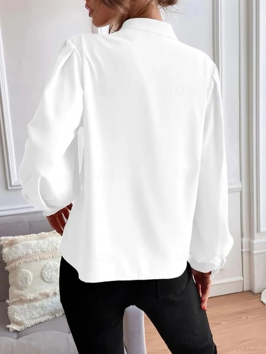 Women's Shirt Solid Color Floral Stylish Basic Casual Long Sleeve Shirt Collar Regular Tops Daily Buttons Black White Blue Khaki Summer Spring 2025 - $22.99 –P6
