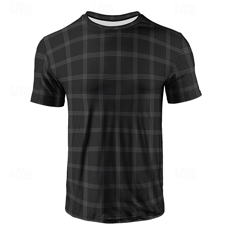 Herren T Shirt Henley Hemd T-Shirt Kurzarmshirt Kurzarm Rundhalsausschnitt Sommer Karo Mode Designer Basic Kariert Urlaub Straße Ausgehen Schwarz Blau Dunkel Blau Top T-Shirt für Herren 2025 - $10.99 –P3
