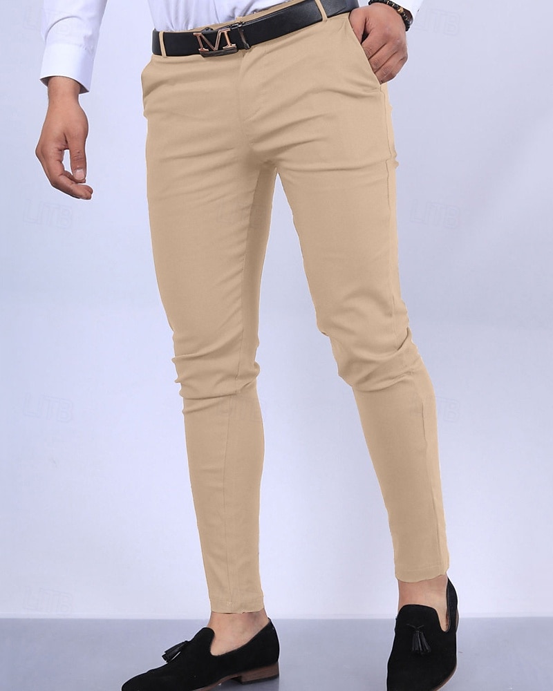 Homens Social chinês Calça Chino Bolsos Tecido Conforto Diário O negócio Estilo Clássico Preto Vinho Micro-Elástica de 2026 por $29.99 –P1