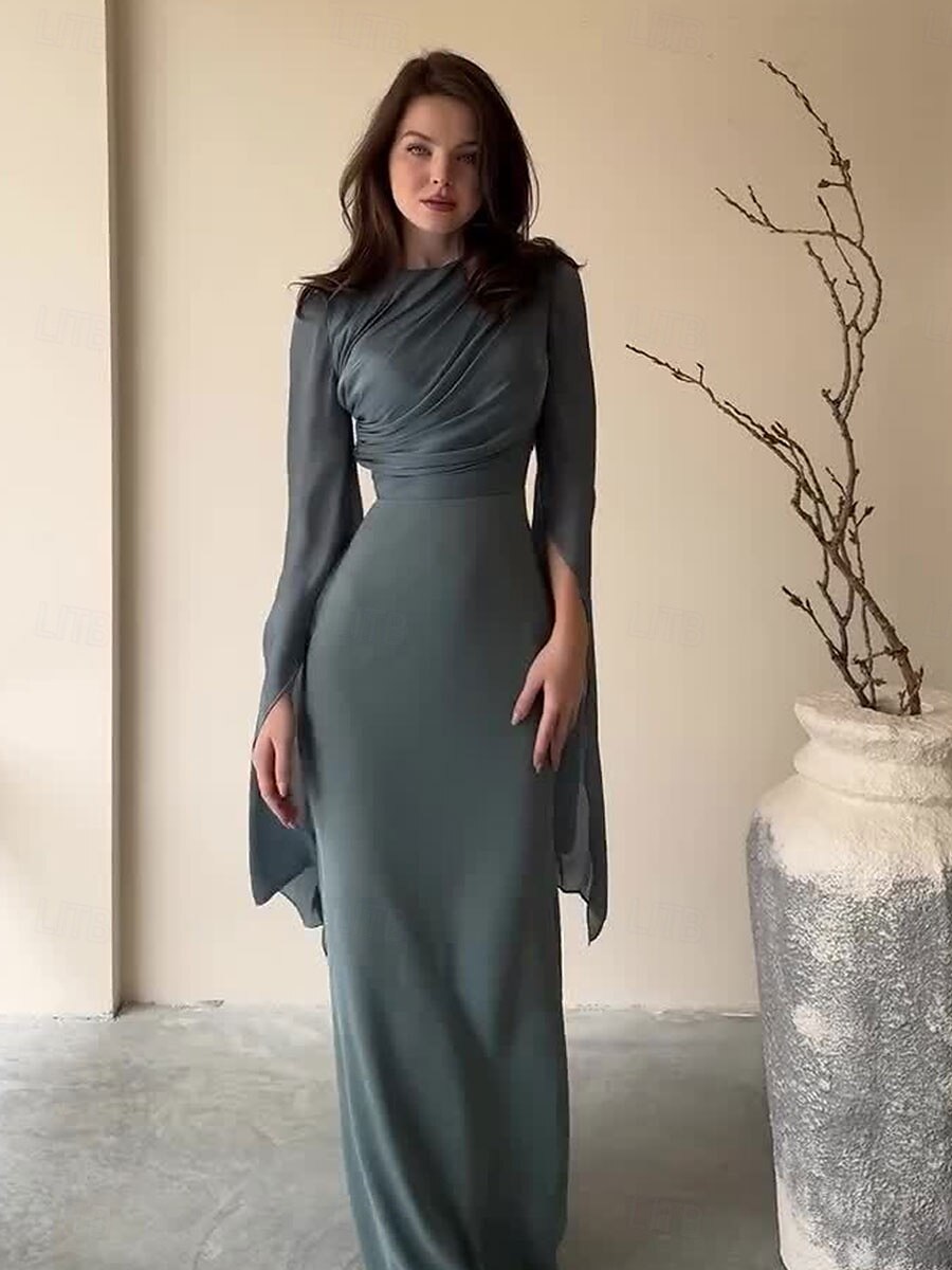 Sellő Trumpet Quinceanera Ruhák Elegáns Ruha Formális Esküvő Padló Hosszú Ujjú Crew Nyak Bársonyos Ráncokkal 2025 - $79.99 –P16