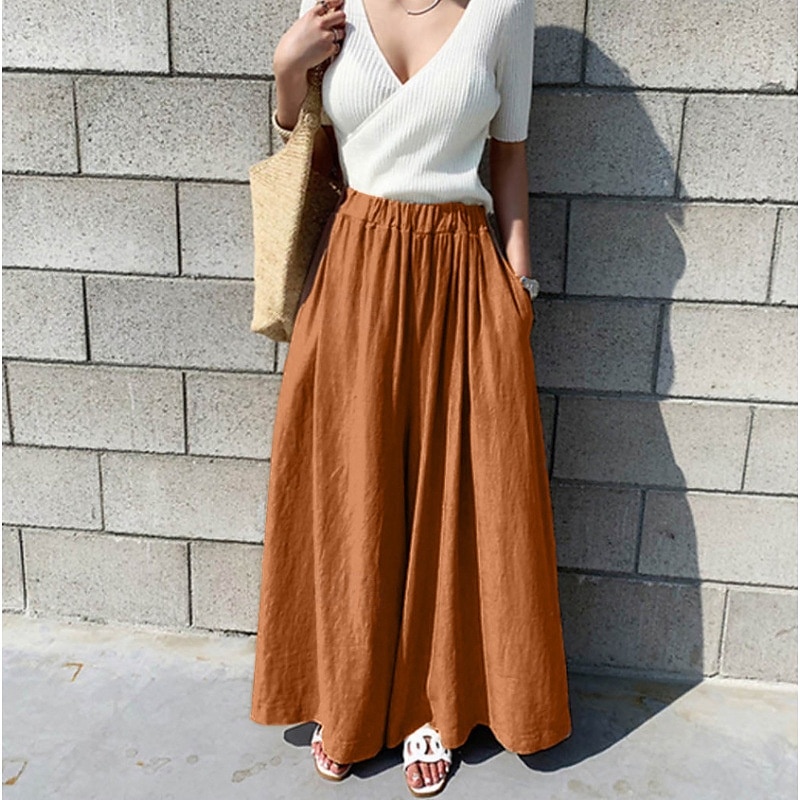 Femmes Pantalon en coton et lin Slacks Mode Streetwear Longueur complète Naturel Uni Avec Poches Taille Élastique Confortable Sortir Week-end Vert forêt Bleu ciel clair Gris Bleu lagune Été Coupe de 2025 ? $27.99 –P5