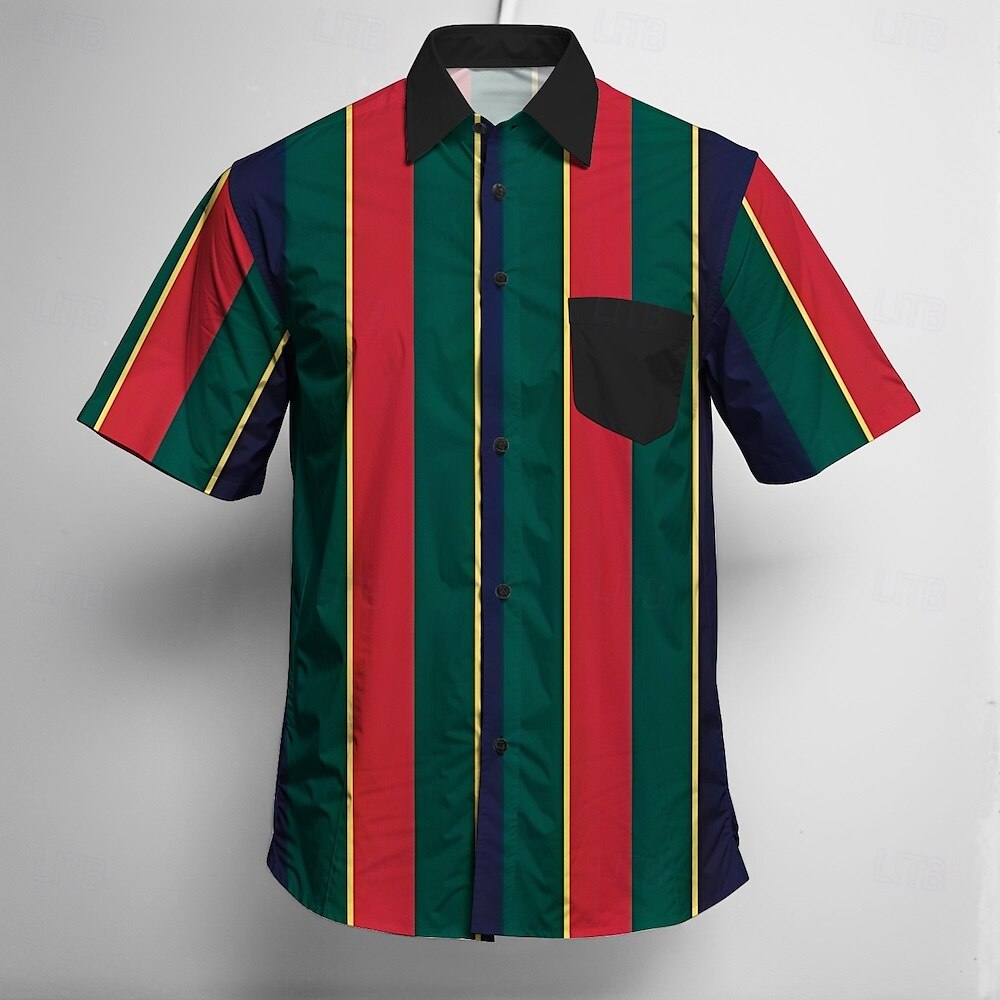 Retró 1970-es évek Ing Aloha ing Hippi Diszkó Csíkos Férfi Álarcos mulatság Vakáció Parti Pride Parade Felnőttek Ing 2025 - $24.99 –P2