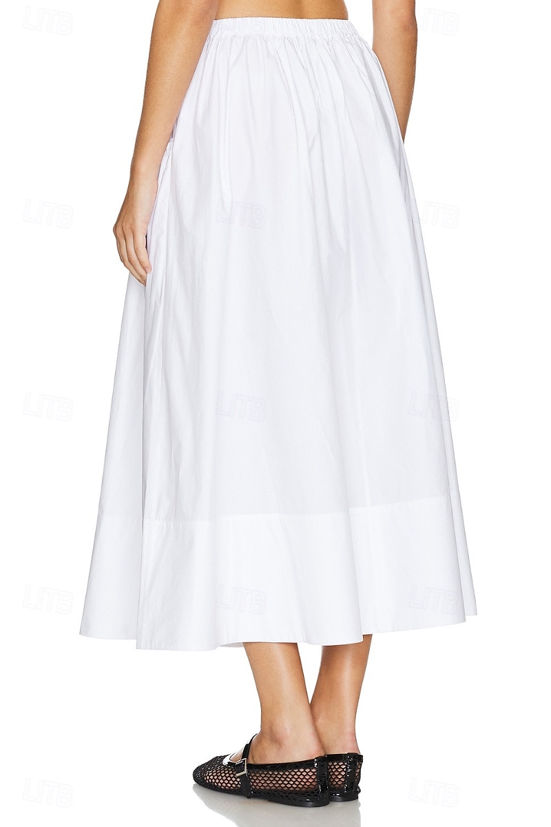 Femmes Jupe Évasé Mode Maxi Taille Basse Jupes Uni Avec Poches Micro-Élastique Vacances Rue Noir Blanche Champagne Beige Été Mélange Lin-Coton de 2025 ? $25.99 –P9