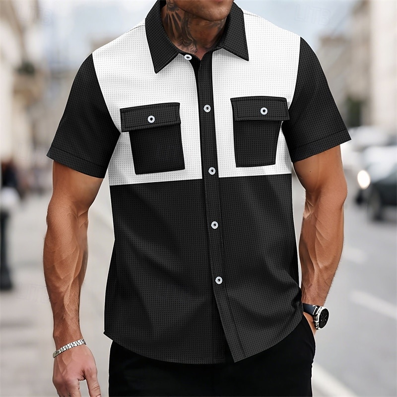 Herren Hemd Sommerhemd Freizeithemd Strandhemd Knopfhemd Schwarz Wein Dunkelgrün Grau Kurzarm Bedruckt Revers Urlaub Hawaiianisch Bekleidung Polyester Mode Lässig Bequem Tasche 2025 - $25.99 –P1