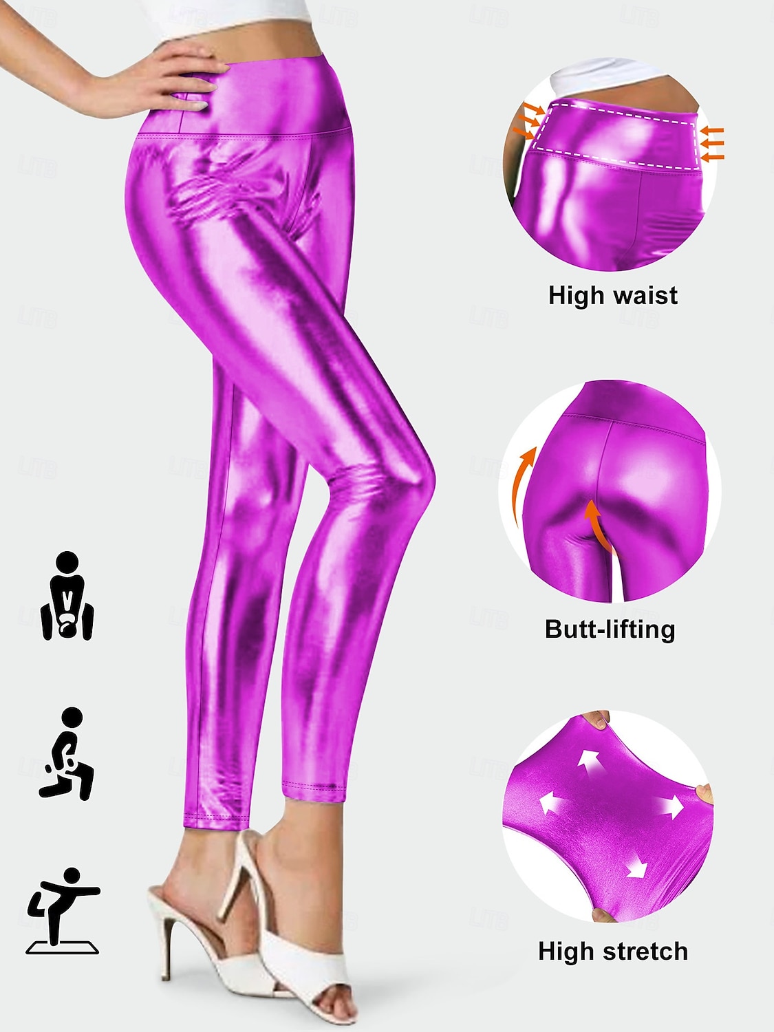 Retró 1970-es évek Hosszú Leggingek PU nadrág Diszkó Fényes latex patent Fémes Női Mindszentek napja Farsang Pride Parade Büszkeség hónapja Felnőttek Nadrágok Minden évszak 2025 - $20.99 –P17