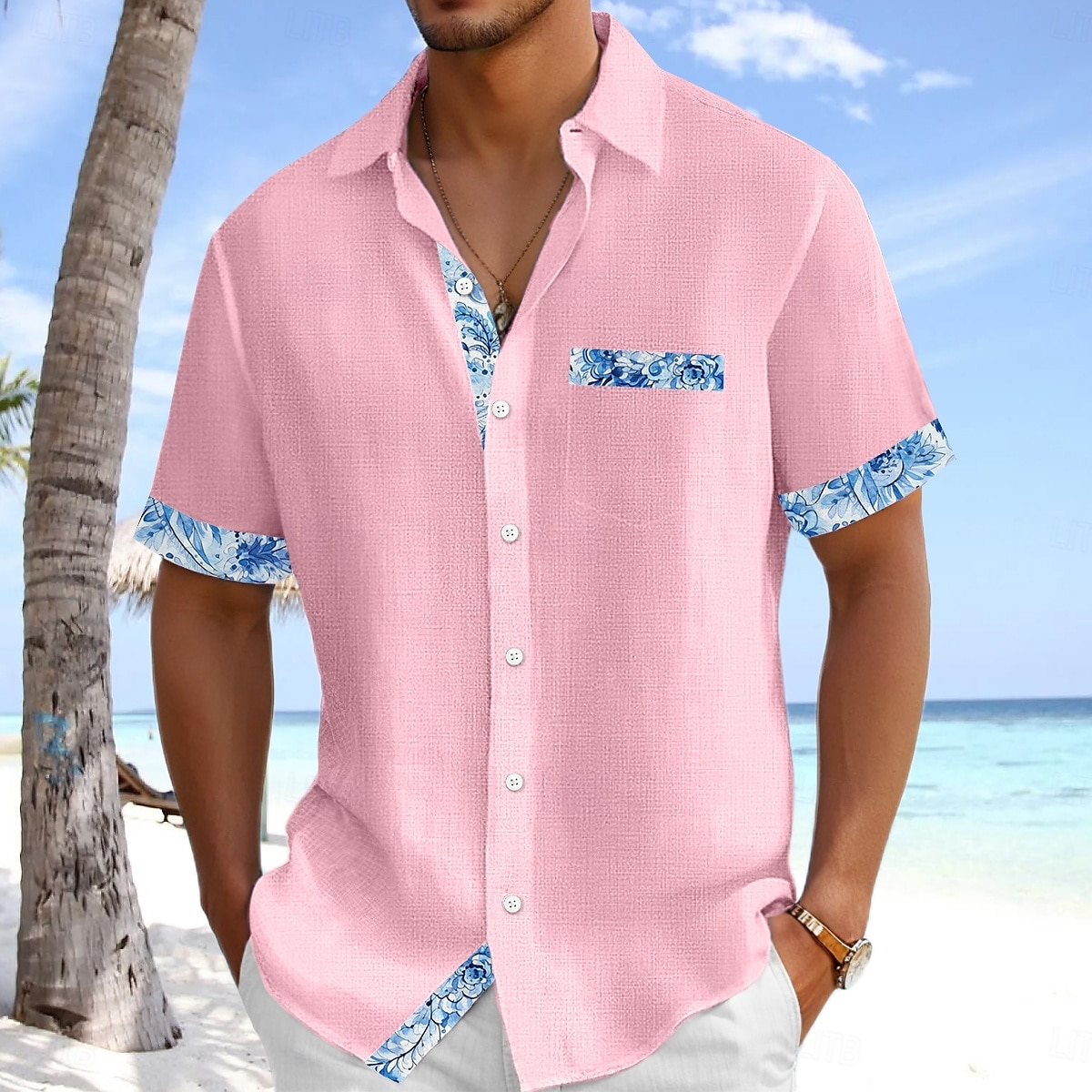 Voor heren Overhemd Linnen overhemd Zomer overhemd Strand Kleding Overhemd met knopen Effen Kleur Vakantie Curise Wit Blozend Roze Marineblauw Licht Blauw Korte mouw Kraag Zomer Lente zomer Kleding 2025 - $21.99 –P5