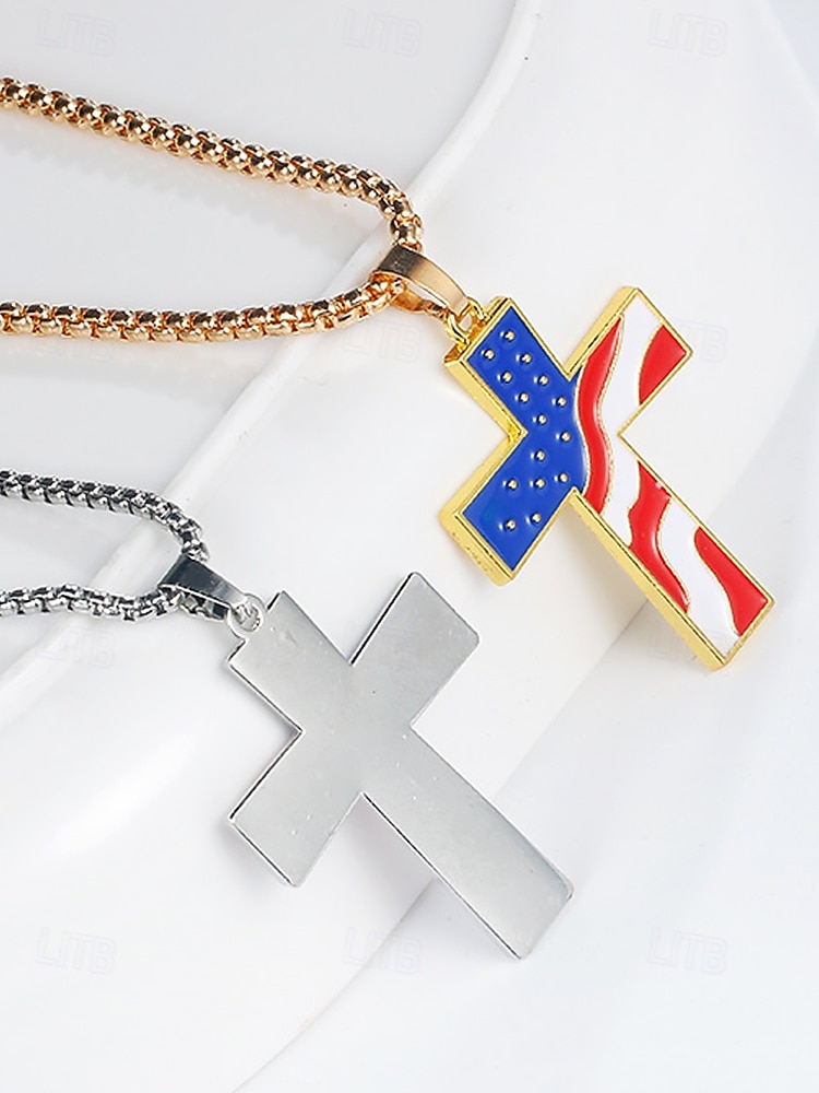Collana con ciondolo a croce con bandiera americana da uomo – tonalità oro e argento con design della bandiera degli Stati Uniti, elegante e alla moda per un abbigliamento casual e di tendenza. del 2025 a $9.99 –P6