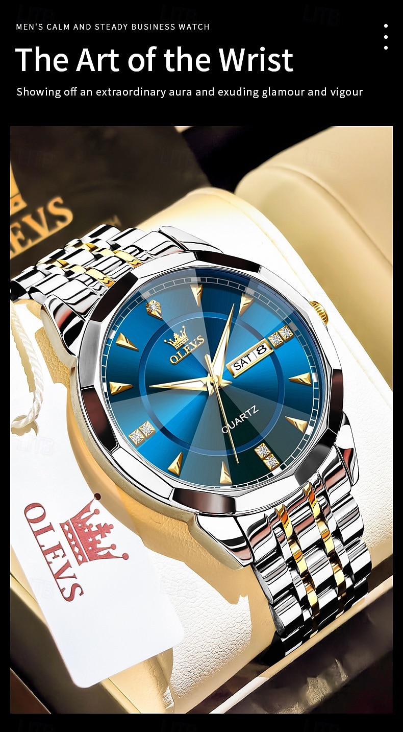 OLEVS 9977 Men's Top Luxury Brand Quartz Watch, Fashion Business, Stainless Steel, Date Week, Diamond Scale, Waterproof 2025 - $52.99 –P8